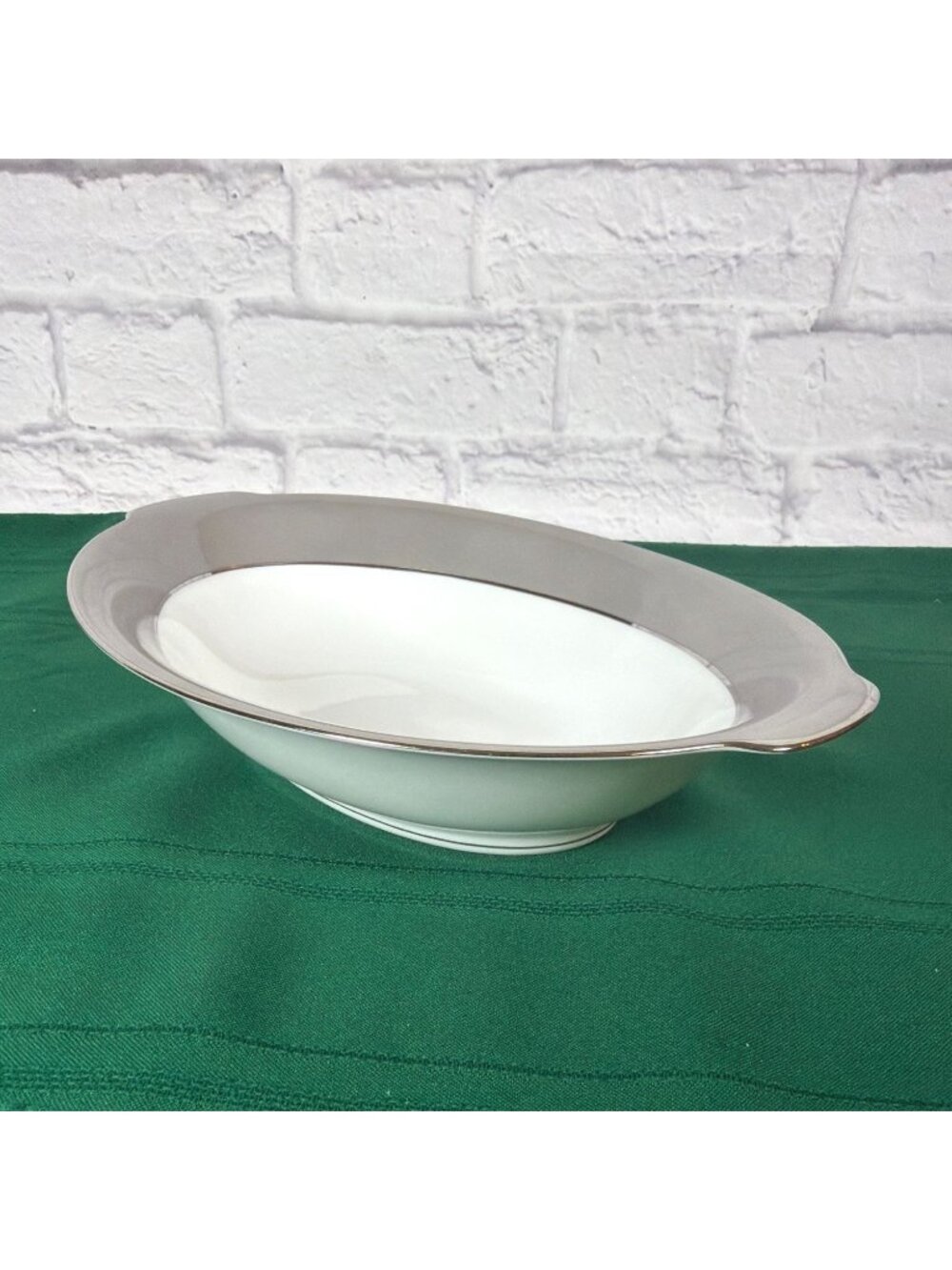 Vintage 50s Sango Platina 11" Oval Serving Bowl Gray Band Platinum Trim Japan - Picture 12 of 12
